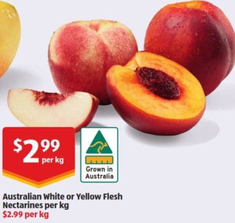 Australian White or Yellow Flesh Nectarines per kg offer at ALDI