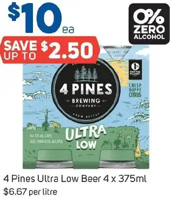 Foodland 4 Pines Ultra Low Beer 4 x 375ml offer