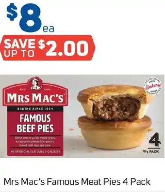 Foodland Mrs Mac's Famous Meat Pies 4 Pack offer