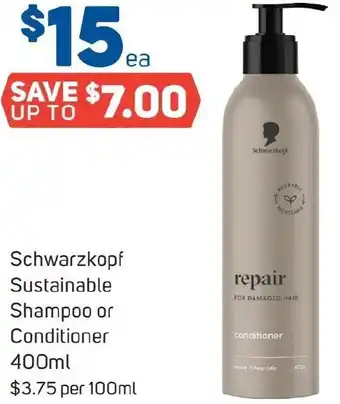 Foodland Schwarzkopf Sustainable Shampoo or Conditioner 400ml offer