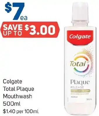 Foodland Colgate Total Plaque Mouthwash 500ml offer
