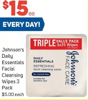 Foodland Johnson's Daily Essentials Facial Cleansing Wipes 3 Pack offer