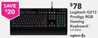 Harvey Norman Logitech G213 Prodigy RGB Gaming Keyboard. offer
