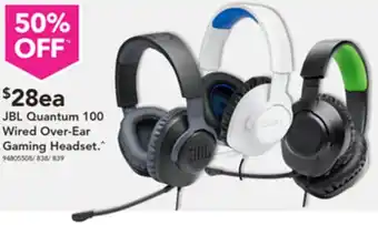 Harvey Norman JBL Quantum 100 Wired Over-Ear Gaming Headset offer