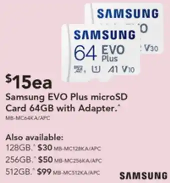 Harvey Norman Samsung EVO Plus microSD Card 64GB with Adapter offer