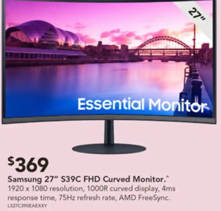 Samsung 27" 39C FHD Curved Monitor offer at Harvey Norman