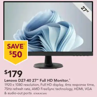 Harvey Norman Lenovo D27-40 27" Full HD Monitor offer
