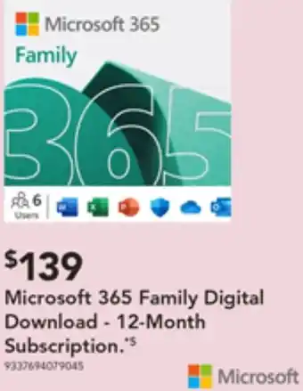 Harvey Norman Microsoft 365 Family Digital Download - 12-Month Subscription offer