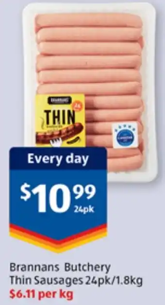 ALDI Brannans Butchery Thin Sausages 24pk/1.8kg offer