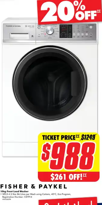 The Good Guys 10kg Front Load Washer offer