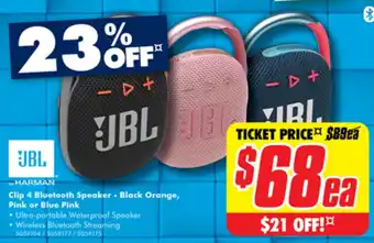 The Good Guys Clip 4 Bluetooth Speaker - Black Orange, Pink or Blue Pink offer