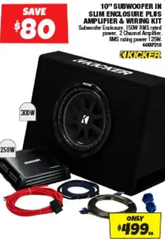 Autobarn 10" SUBWOOFER IN SUM ENCLOSURE PLUS AMPLIFIER & WIRING KIT offer