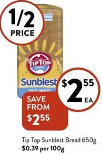 Foodworks Tip Top Sunblest Bread 650g offer