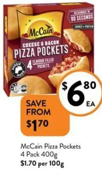 Foodworks McCain Pizza Pockets 4 Pack 400g offer