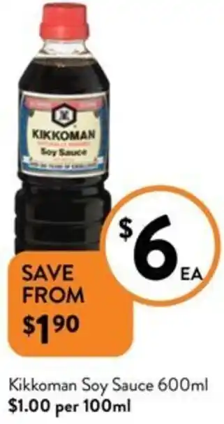 Foodworks Kikkoman Soy Sauce 600ml offer