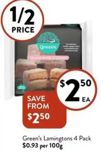 Foodworks Green's Lamingtons 4 Pack offer
