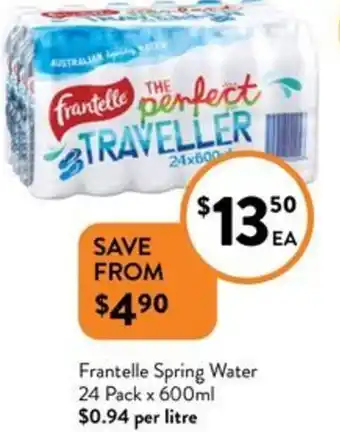 Foodworks Frantelle Spring Water 24 Pack x 600ml offer