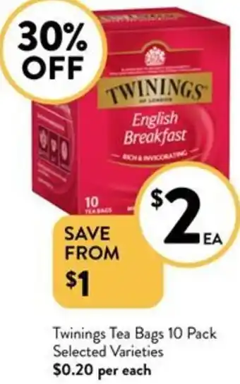 Foodworks Twinings Tea Bags 10 Pack Selected Varieties offer