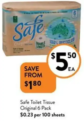 Foodworks Safe Toilet Tissue Original 6 Pack offer