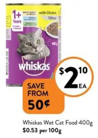 Foodworks Whiskas Wet Cat Food 400g offer