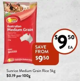 Foodworks Sunrice Medium Grain Rice 5kg offer