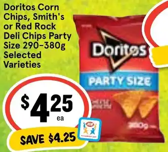 Ritchies Doritos Corn Chips, Smith's or Red Rock Deli Chips Party Size 290-380g Selected Varieties offer