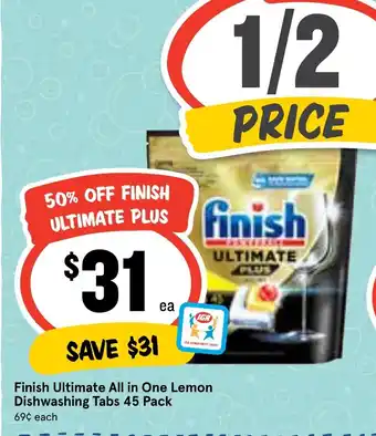 Ritchies Finish Ultimate All in One Lemon Dishwashing Tabs 45 Pack offer