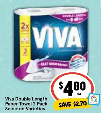 Ritchies Viva Double Length Paper Towel 2 Pack Selected Varieties offer