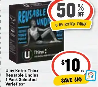 Ritchies U by Kotex Thinx Reusable Undies 1 Pack Selected Varieties offer