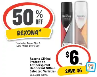 Ritchies Rexona Clinical Protection Antiperspirant Deodorant 180mL Selected Varieties offer