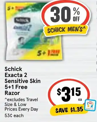 Ritchies Schick Exacta 2 Sensitive Skin 5+1 Free Razor offer