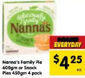 Spar Nanna's Family Pie 600gm or Snack Pies 450gm 4 pack offer