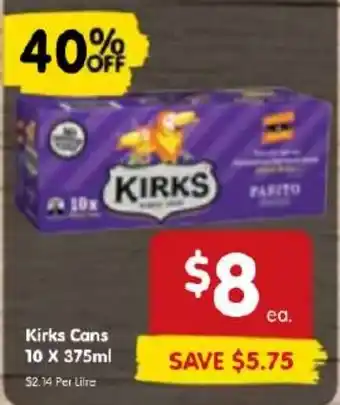 Spar Kirks Cans 10 X 375ml offer