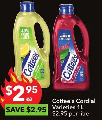Cottee's Cordial Varieties 1L
