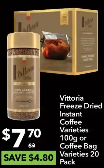 Ritchies Vittoria Freeze Dried Instant Coffee Varieties 100g or Coffee Bag Varieties 20 Pack offer
