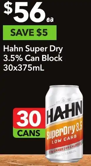 Hahn Super Dry 3.5% Can Block 30x375mL