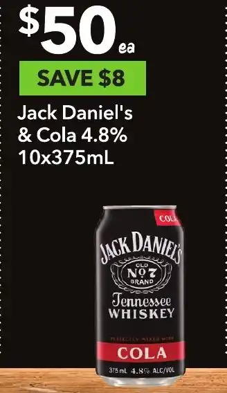 Ritchies Jack Daniel's & Cola 4.8% 10x375mL offer