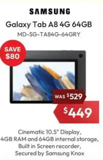 Galaxy Tab A8 4G 64GB MD-SG-TA84G-64GRY
