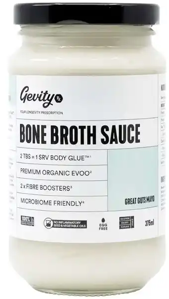 healthylife Gevity Rx Bone Broth Sauce Great Guts Mayo 375ml offer
