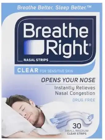 healthylife Breathe Right Nasal Strips Clear S/ M 30 Pack offer
