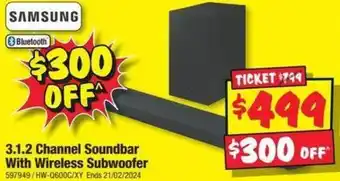 JB Hi-Fi SAMSUNG 3.1.2 Channel Soundbar With Wireless Subwoofer offer