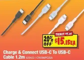 JB Hi-Fi Charge & Connect USB-C To USB-C Cable 1.2m offer