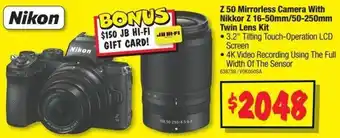 JB Hi-Fi Nikon Z 50 Mirrorless Camera With Nikkor Z 16-50mm/50-250mm Twin Lens Kit offer