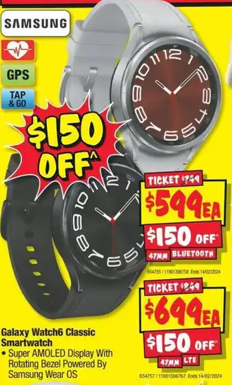 JB Hi-Fi Galaxy Watch6 Classic Smartwatch 47MM BLUETOOTH offer