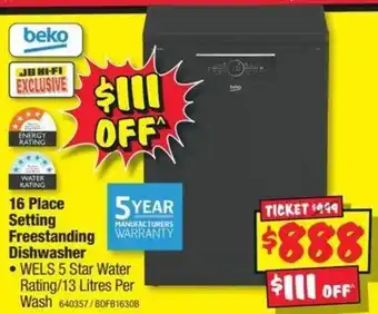 JB Hi-Fi beko 16 Place Setting Freestanding Dishwasher offer
