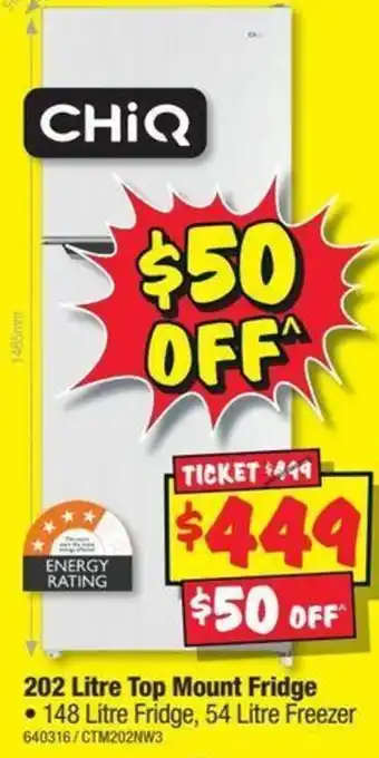 JB Hi-Fi CHIQ 202 Litre Top Mount Fridge offer