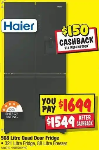 JB Hi-Fi Haier 508 Litre Quad Door Fridge offer