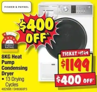 JB Hi-Fi FISHER & PAYKEL 8KG Heat Pump Condensing Dryer offer