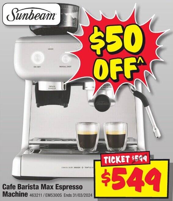 Sunbeam Cafe Barista Max Espresso Machine offer at JB HiFi