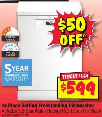 JB Hi-Fi 14 Place Setting Freestanding Dishwasher offer